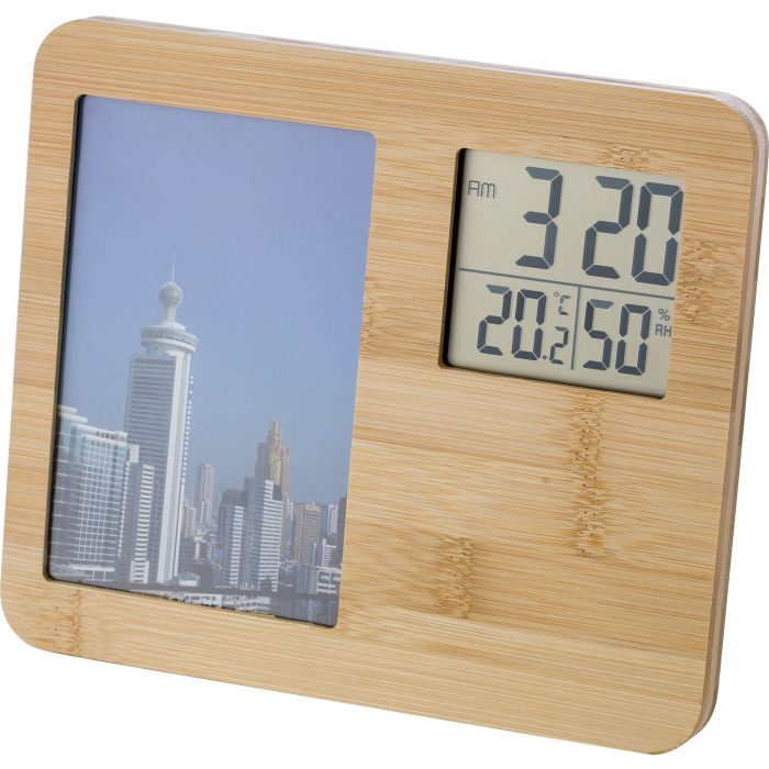 Promotional Bamboo Photo Frame Weather Station Promotional Bamboo Photo Frame Weather Station