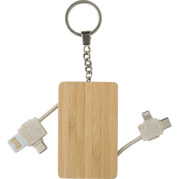 Bamboo Keychain With Charging Cables Bamboo Keychain With Charging Cables