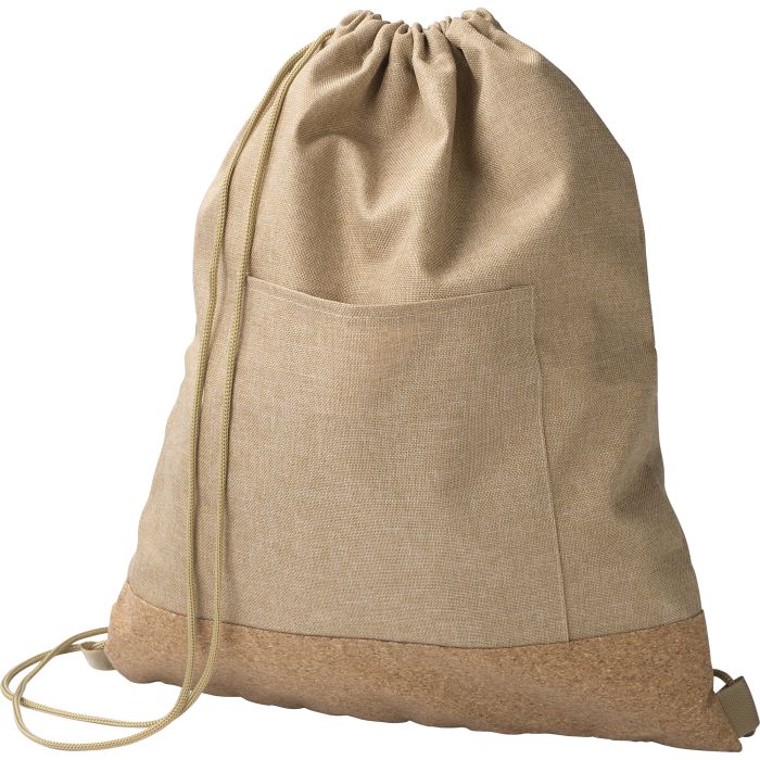 Recycled Drawstring Bag with Cork Base Recycled Drawstring Bag with Cork Base