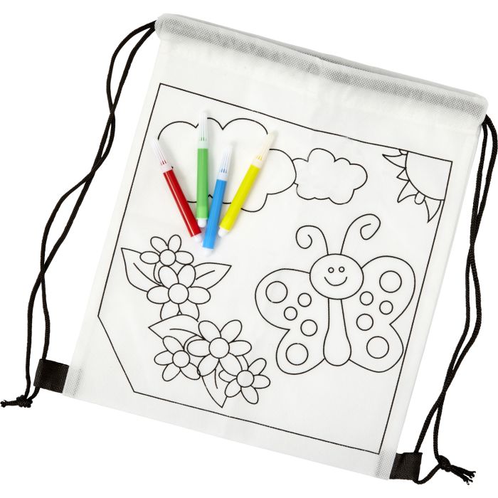Kids Colour In Drawstring Bag with Felt Tips