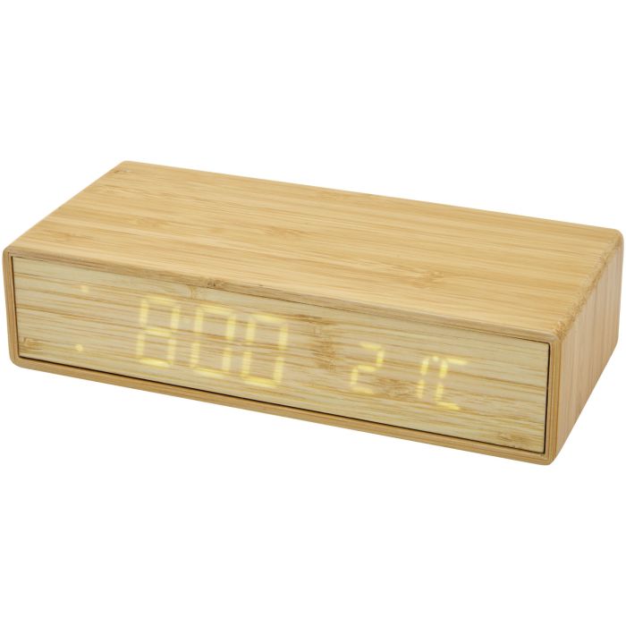Minata Bamboo Alarm Clock with Integrated Wireless Charger Minata Bamboo Alarm Clock with Integrated Wireless Charger
