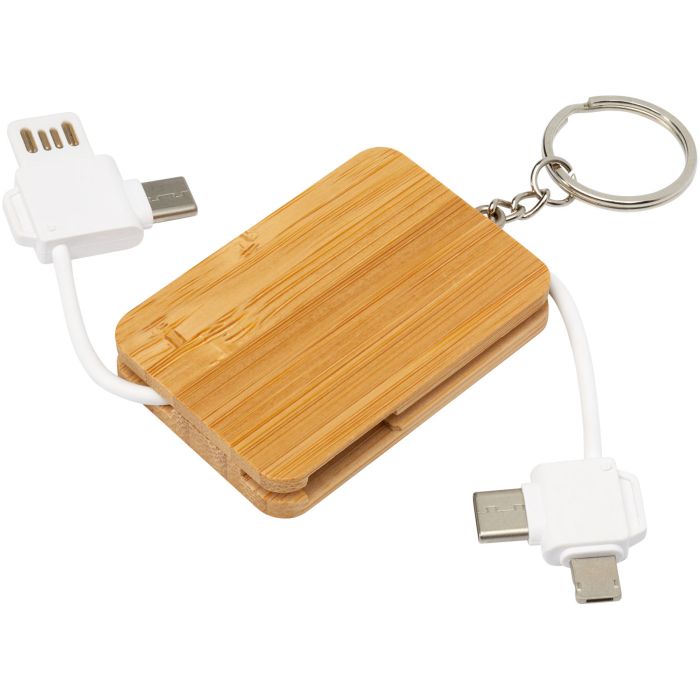 Reel 6-in-1 Retractable Bamboo Key Ring Charging Cable Reel 6-in-1 Retractable Bamboo Key Ring Charging Cable