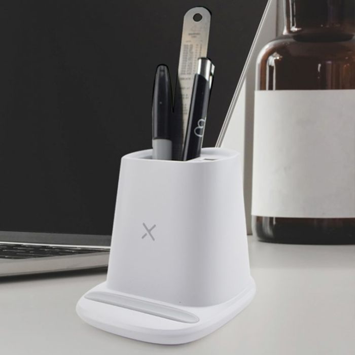 Pen Pot With Integrated Wireless Charger White - 1 Bounce Creative Designs Pen Pot With Integrated Wireless Charger White - 1 Bounce Creative Designs