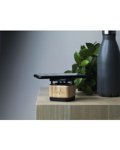 Bamboo block speaker with wireless charger