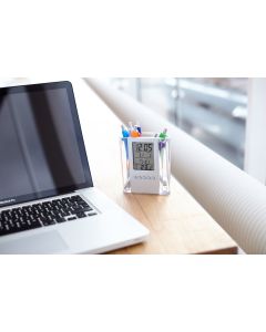 Pen holder with clock