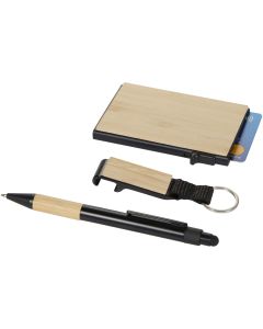 Minka RCS recycled aluminium ballpoint pen, keychain and RFID card holder gift set