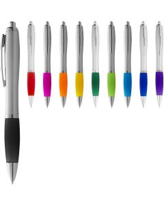 Nash ballpoint pen silver barrel and coloured grip