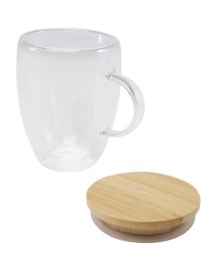 Leona 350 ml glass cup with bamboo lid