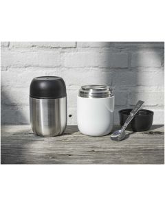 Supo 480 ml double-walled recycled stainless steel lunch pot with foldable spoon
