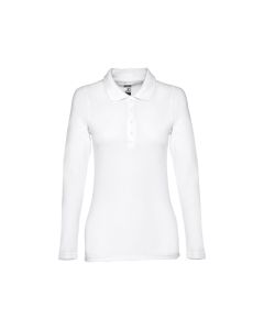 THC BERN WOMEN WH. Women's long-sleeved polo shirt in cotton piqué and viscose with removable label