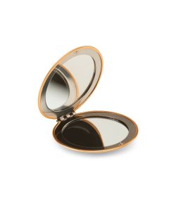 KAYLA. Double-sided round aluminum mirror with magnetic closure