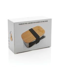 Stainless Steel Lunch Box With Bamboo Lid and Spork