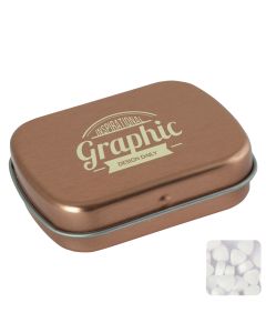 Flat hinged tin with sugar free mints