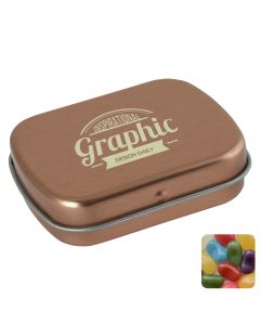 Flat hinged tin with jelly beans