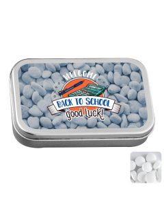 Large flat hinged tin with dextrose mints