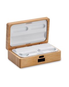 OREBAM TWS earbuds in bamboo case