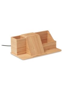 GROOVY Bamboo Desk Organiser With Wireless Charging Stand