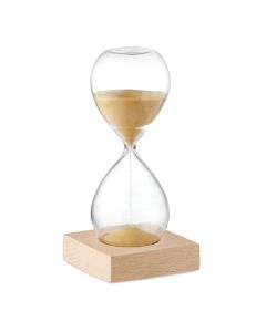 Glass 5 Minute Sand Timer On Wooden Base DESERT