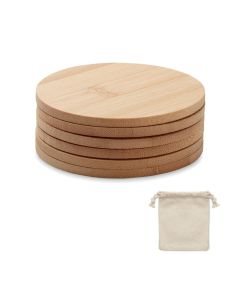 Eco Bamboo Coaster Set With Cotton Gift Bag BAYIN 