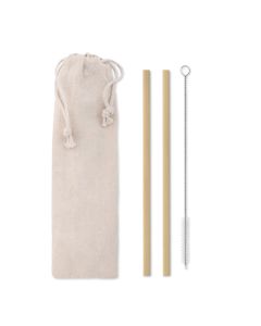 NATURAL STRAW Reusable Bamboo Straws In Cotton Pouch