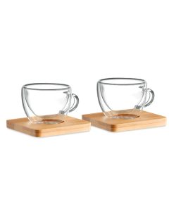 BELIZE Glass Espresso Coffee Cups Set With Bamboo Coasters