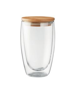 TIRANA LARGE Insulated Borosilicate Glass Mug With Bamboo Lid