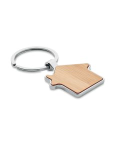 BURNIE House Shaped Metal And Bamboo Keyring
