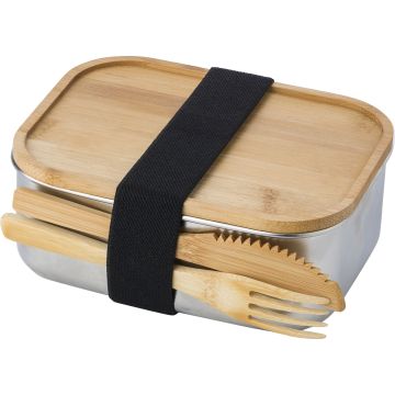 Promotional Metal Lunch Box with Bamboo Lid & Cutlery