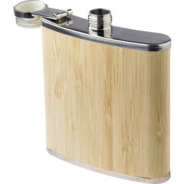 Stainless steel and bamboo hip flask