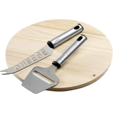 Round Wooden Cheeseboard & Knife with Gift Box