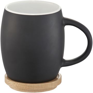 Hearth 400 ml ceramic mug with wooden coaster Solid black  white - 1 Bounce Creative Designs