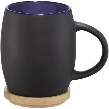 Hearth 400 ml ceramic mug with wooden coaster Solid black  blue - 1 Bounce Creative Designs