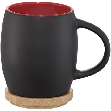 Hearth 400 ml ceramic mug with wooden coaster Solid black  red - 1 Bounce Creative Designs