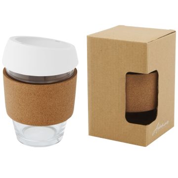 Lidan 360 ml borosilicate glass tumbler with cork grip and silicone lid White - 1 Bounce Creative Designs