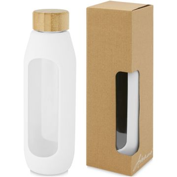 Tidan 600 ml borosilicate glass bottle with silicone grip White - 1 Bounce Creative Designs