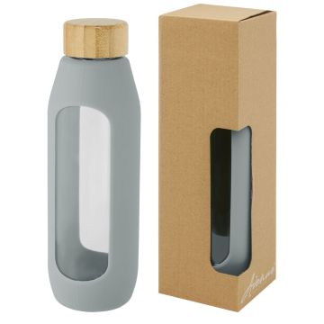 Tidan 600 ml borosilicate glass bottle with silicone grip Grey - 1 Bounce Creative Designs