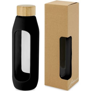 Tidan 600 ml borosilicate glass bottle with silicone grip Solid black - 1 Bounce Creative Designs
