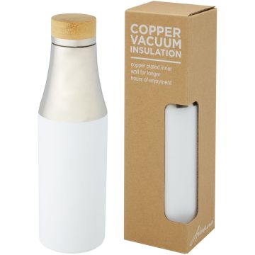 Hulan 540 ml copper vacuum insulated stainless steel bottle with bamboo lid White - 1 Bounce Creative Designs