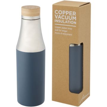 Hulan 540 ml copper vacuum insulated stainless steel bottle with bamboo lid Ice blue - 1 Bounce Creative Designs
