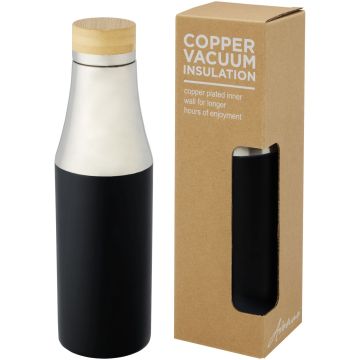 Hulan 540 ml copper vacuum insulated stainless steel bottle with bamboo lid Solid black - 1 Bounce Creative Designs