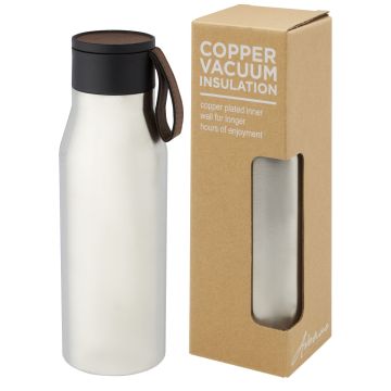 Ljungan 500 ml copper vacuum insulated stainless steel bottle with PU leather strap and lid Silver - 1 Bounce Creative Designs