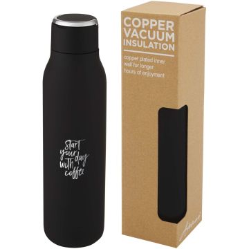 Marka 600 ml copper vacuum insulated bottle with metal loop Solid black - 1 Bounce Creative Designs