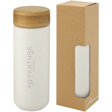 Lumi 300 ml ceramic tumbler with bamboo lid White - 1 Bounce Creative Designs