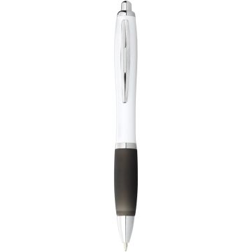 Nash ballpoint pen with white barrel and coloured grip White  solid black - 1 Bounce Creative Designs