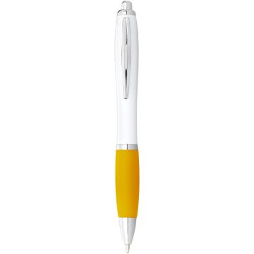Nash ballpoint pen with white barrel and coloured grip White  yellow - 1 Bounce Creative Designs