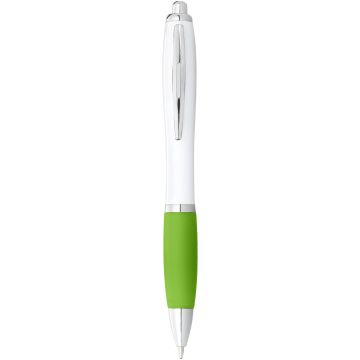 Nash ballpoint pen with white barrel and coloured grip White  lime - 1 Bounce Creative Designs
