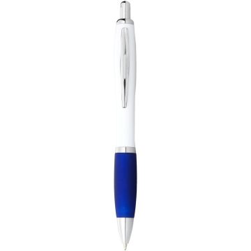 Nash ballpoint pen white barrel and coloured grip White  royal blue - 1 Bounce Creative Designs