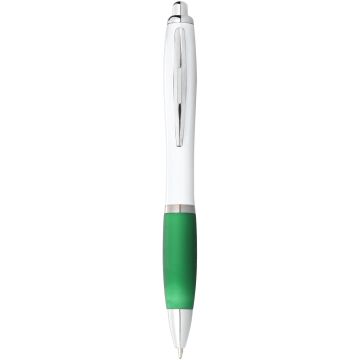 Nash ballpoint pen white barrel and coloured grip White  green - 1 Bounce Creative Designs
