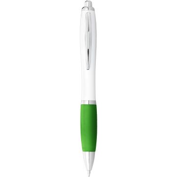 Nash ballpoint pen white barrel and coloured grip White  lime - 1 Bounce Creative Designs