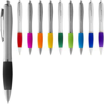 Nash ballpoint pen silver barrel and coloured grip Silver  solid black - 1 Bounce Creative Designs